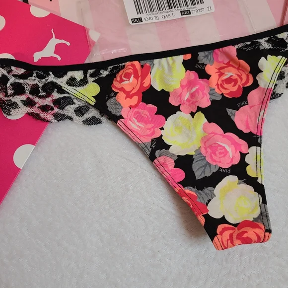 Y2K VS PINK Classic Cotton Lace Back Extra Low Rise Thong Panty Size Lg - Picture 2 of 6
